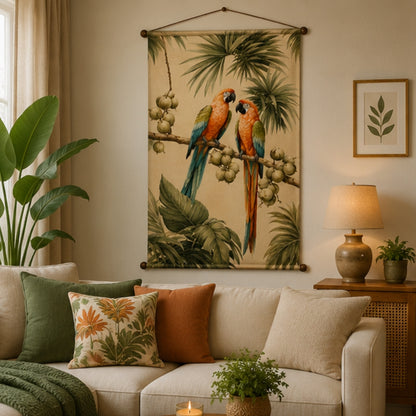 Parrot Tapestry Wall Hanging for Living Room & Bedroom | Tropical Bird Wall Decor with Macaw & Palm Leaf Design | Aesthetic Fabric Tapestry for Home, Office & Boho Decor 20x30 Inch