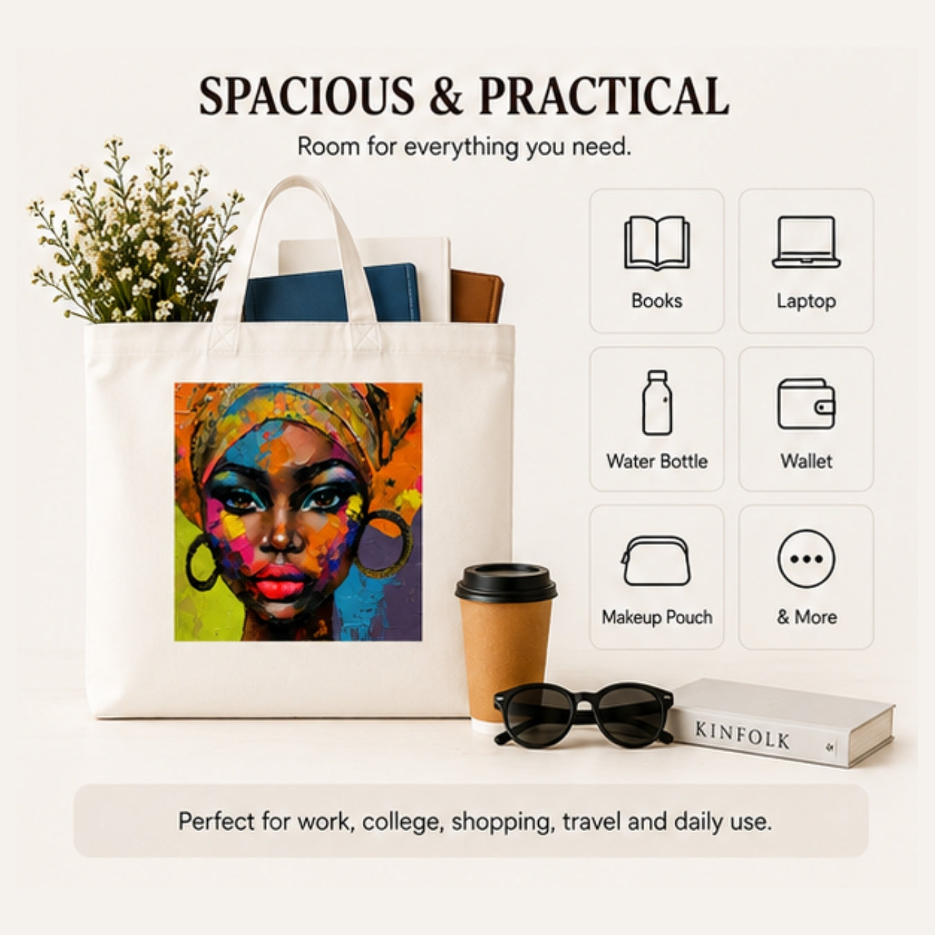 Abstract Premium Reusable Unique Art Printed Tote Bag Stylish Eco-Friendly Cotton Handbags, Canvas Bags for College, Shopping, Office, Travel, Grocery Runs, Beach Day and Casual Outings