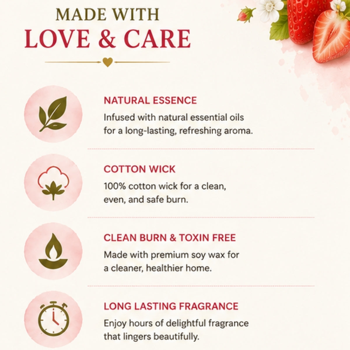 Strawberry Scented Candle for Home Decor & Gifting | Natural Soy Wax Aromatherapy Candle