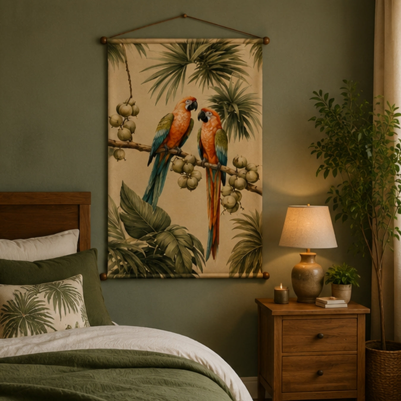 Parrot Tapestry Wall Hanging for Living Room & Bedroom | Tropical Bird Wall Decor with Macaw & Palm Leaf Design | Aesthetic Fabric Tapestry for Home, Office & Boho Decor 20x30 Inch