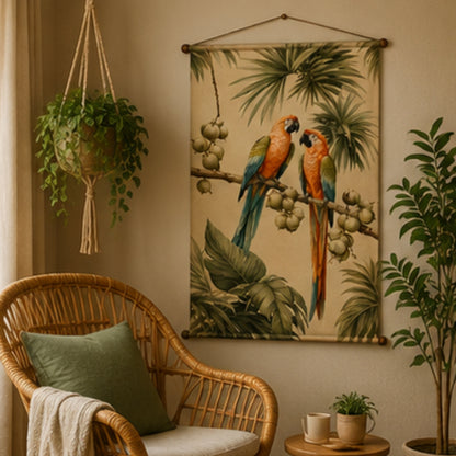 Parrot Tapestry Wall Hanging for Living Room & Bedroom | Tropical Bird Wall Decor with Macaw & Palm Leaf Design | Aesthetic Fabric Tapestry for Home, Office & Boho Decor 20x30 Inch