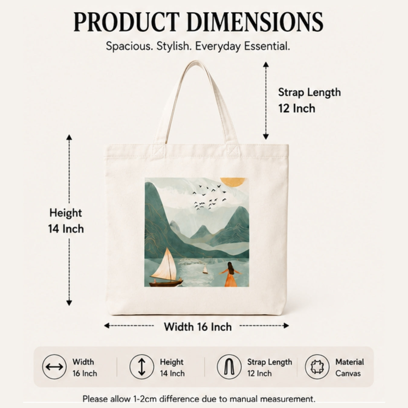 Boho Premium Reusable Unique Art Printed Tote Bag Stylish Eco-Friendly Cotton Handbags, Canvas Bags for College, Shopping, Office, Travel, Grocery Runs, Beach Day and Casual Outings