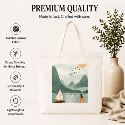 Boho Premium Reusable Unique Art Printed Tote Bag Stylish Eco-Friendly Cotton Handbags, Canvas Bags for College, Shopping, Office, Travel, Grocery Runs, Beach Day and Casual Outings