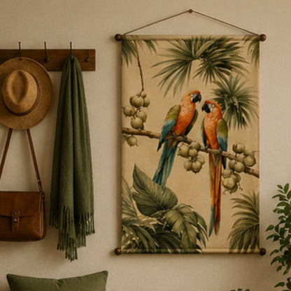 Parrot Tapestry Wall Hanging for Living Room & Bedroom | Tropical Bird Wall Decor with Macaw & Palm Leaf Design | Aesthetic Fabric Tapestry for Home, Office & Boho Decor 20x30 Inch