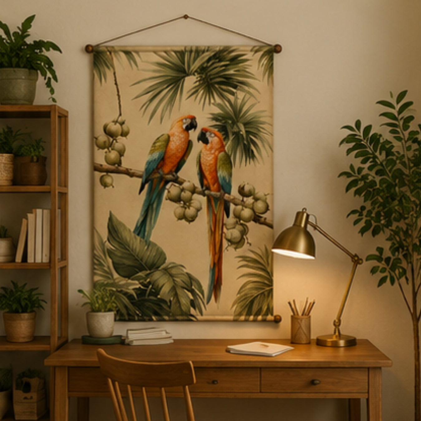 Parrot Tapestry Wall Hanging for Living Room & Bedroom | Tropical Bird Wall Decor with Macaw & Palm Leaf Design | Aesthetic Fabric Tapestry for Home, Office & Boho Decor 20x30 Inch