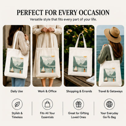 Boho Premium Reusable Unique Art Printed Tote Bag Stylish Eco-Friendly Cotton Handbags, Canvas Bags for College, Shopping, Office, Travel, Grocery Runs, Beach Day and Casual Outings