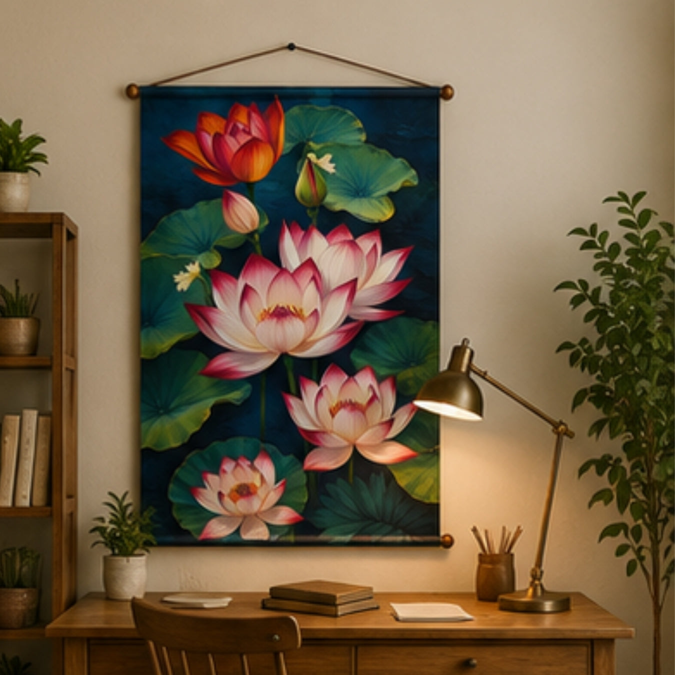 Flower Tapestry Lotus Wall Hanging Decor For Living Room & Bedroom | Aesthetic Floral Wall Decor with Lotus Pond Design | Zen Fabric Tapestry for Home, Meditation Room & Boho Decor 20X30 Inch