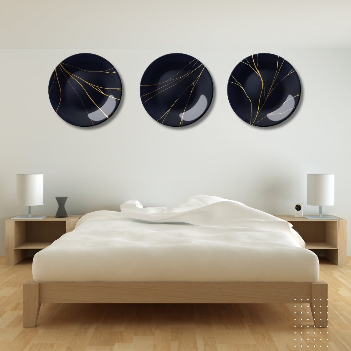 Set of 3 Midnight Marble Luxe Home Décor Wall Plates