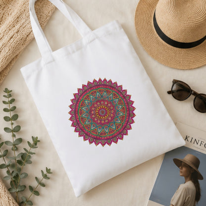 Mandala Premium Reusable Unique Art Printed Tote Bag Stylish Eco-Friendly Cotton Handbags, Canvas Bags for College, Shopping, Office, Travel, Grocery Runs, Beach Day and Casual Outings