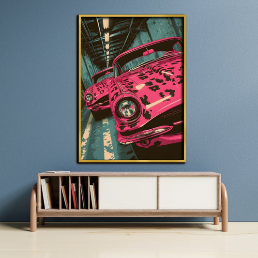 Retro Rush Neon Velocity Canvas Painting Framed Wall Art