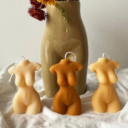 Set of 3 100% Soy Wax Handcrafted Female Torso Decorative Candle