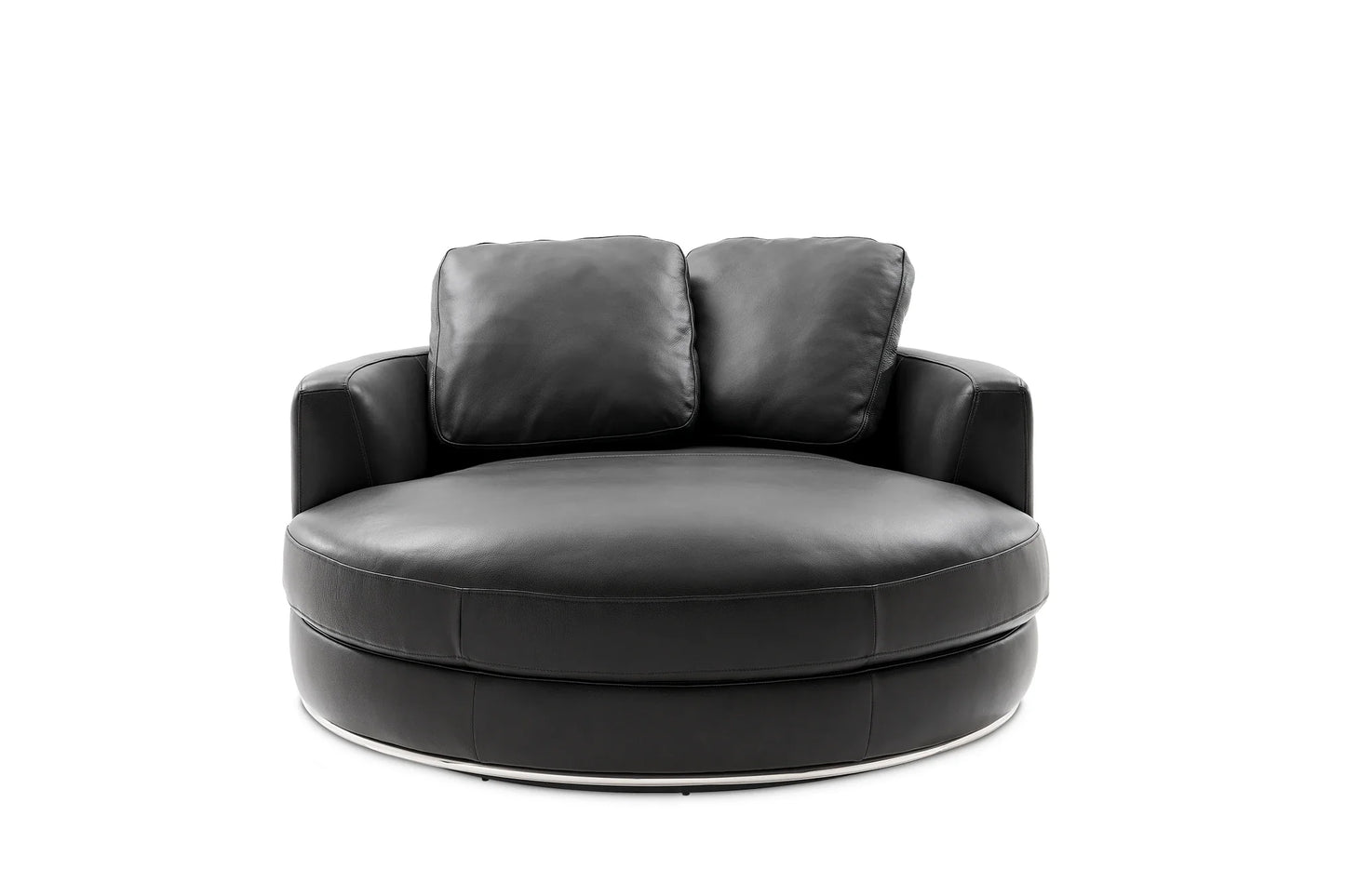 Aurora Curve Round Performance Leather Swivel Armchair Smoke Black