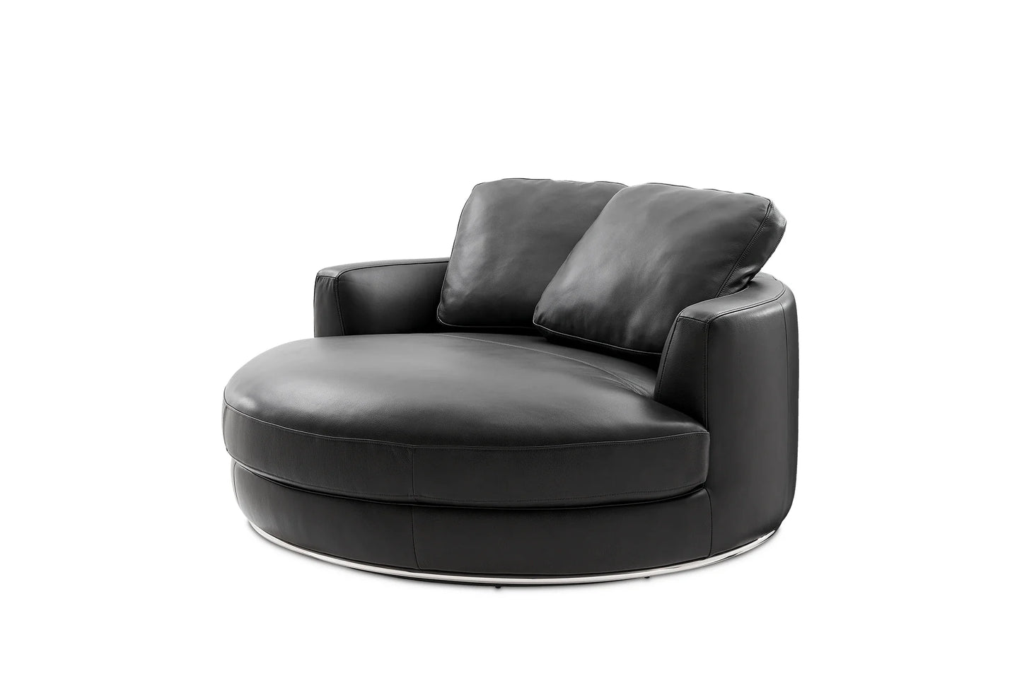 Aurora Curve Round Performance Leather Swivel Armchair Smoke Black