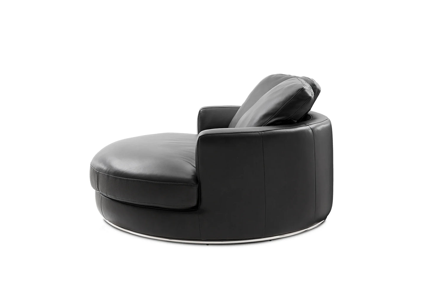 Aurora Curve Round Performance Leather Swivel Armchair Smoke Black