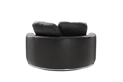 Aurora Curve Round Performance Leather Swivel Armchair Smoke Black