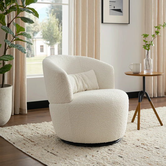 Imperial Spin Bouclé Swivel Chair in Snow White