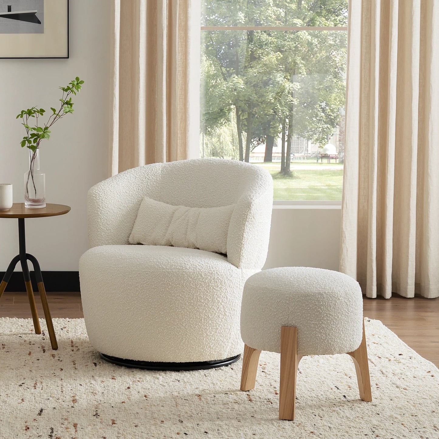 Imperial Spin Bouclé Swivel Chair and Stool