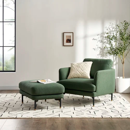 CozyPair Armchair with Ottoman in Forest Green