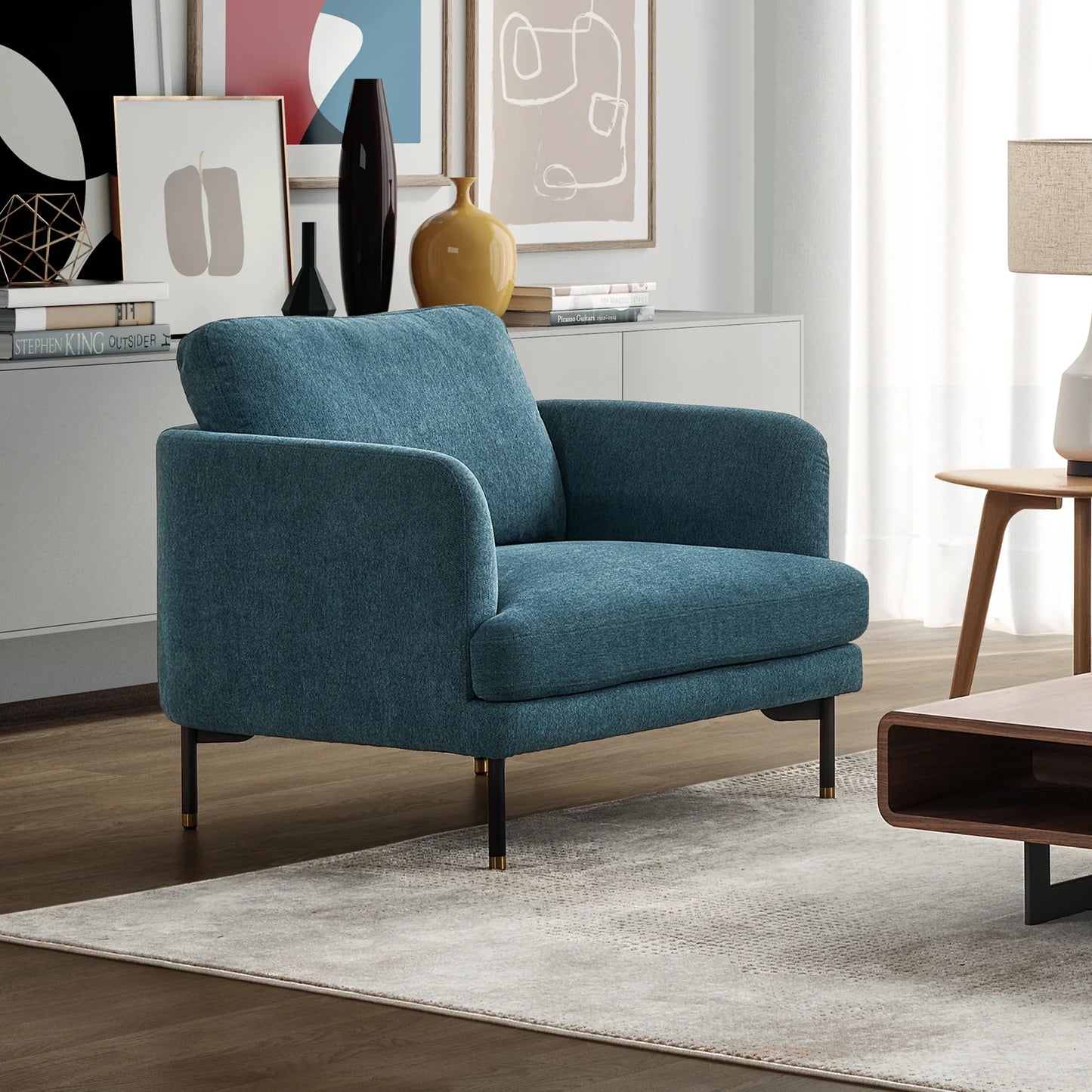 CozyPair Armchair with Ottoman in Ocean Blue