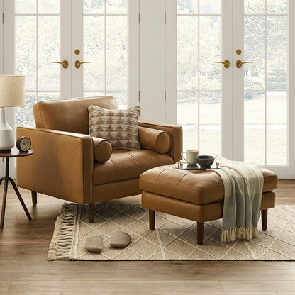 PlushEase Leather Armchair with Ottoman