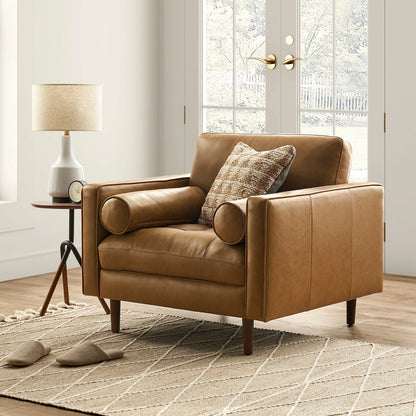 PlushEase Leather Armchair with Ottoman