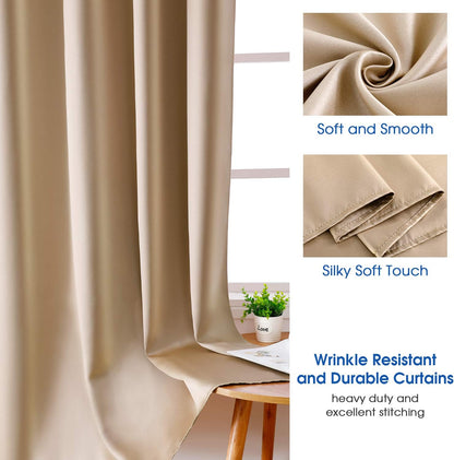 Set of 2 Faux Silk Blackout Drapes Curtains Champagne Gold