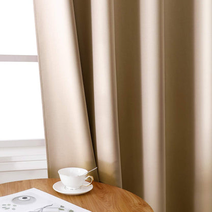 Set of 2 Faux Silk Blackout Drapes Curtains Champagne Gold