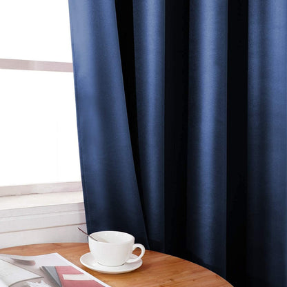 Set of 2 Faux Silk Blackout Drapes Curtains Blue