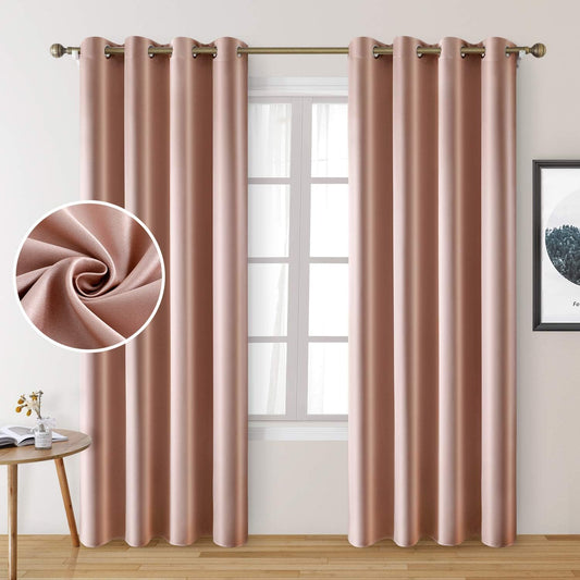 Set of 2 Faux Silk Blackout Drapes Curtains Blush Pink