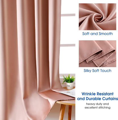 Set of 2 Faux Silk Blackout Drapes Curtains Blush Pink