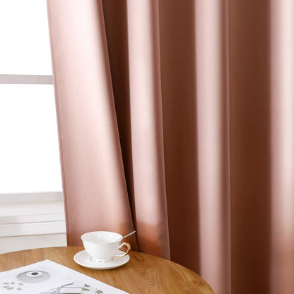 Set of 2 Faux Silk Blackout Drapes Curtains Blush Pink