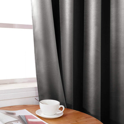 Set of 2 Faux Silk Blackout Drapes Curtains Dark Grey