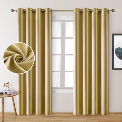 Set of 2 Faux Silk Blackout Drapes Curtains Gold