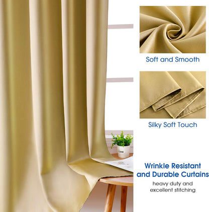 Set of 2 Faux Silk Blackout Drapes Curtains Gold