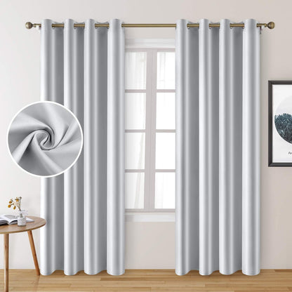 Set of 2 Faux Silk Blackout Drapes Curtains Greyish White