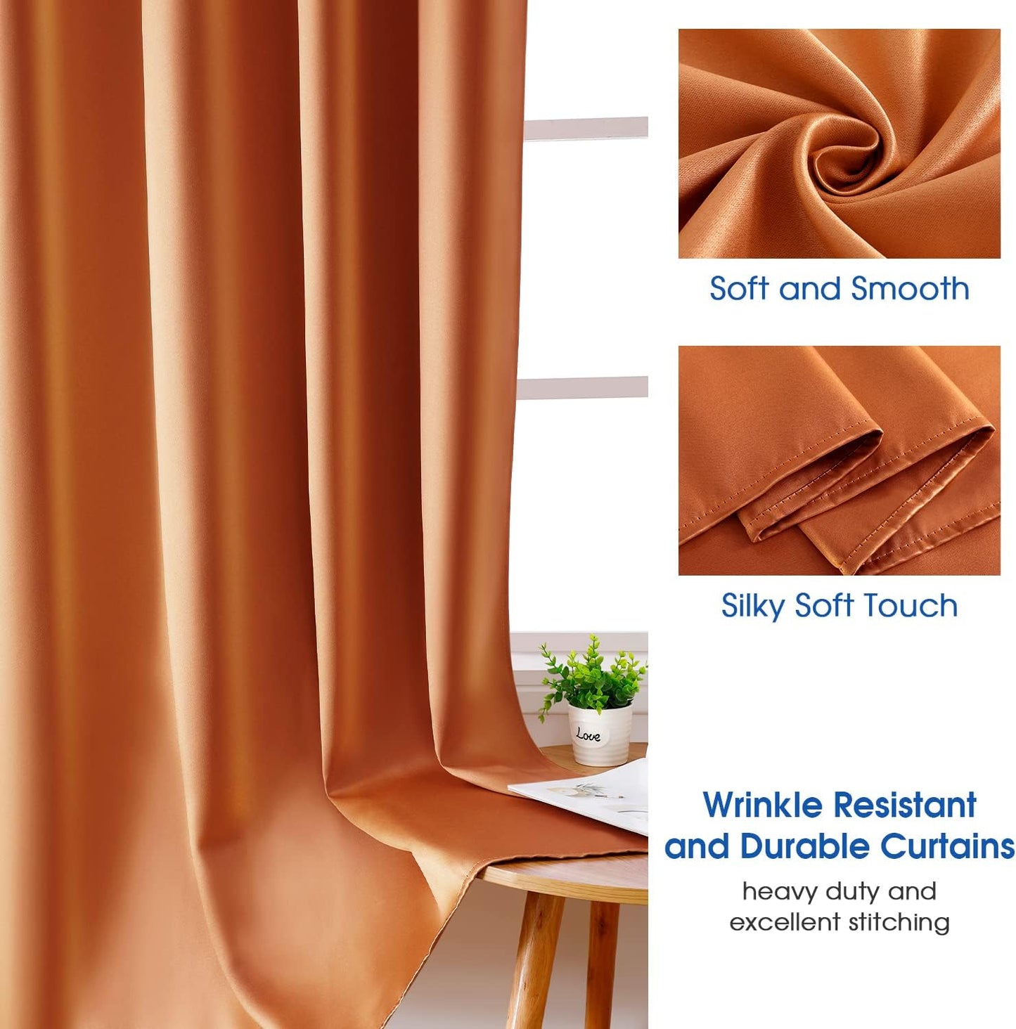 Set of 2 Faux Silk Blackout Drapes Curtains Orange