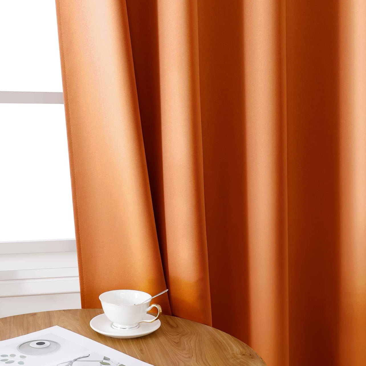 Set of 2 Faux Silk Blackout Drapes Curtains Orange