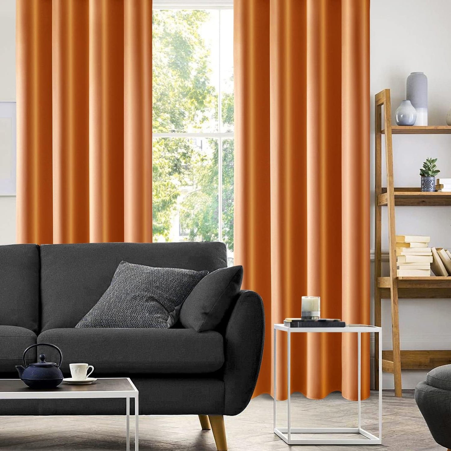 Set of 2 Faux Silk Blackout Drapes Curtains Orange