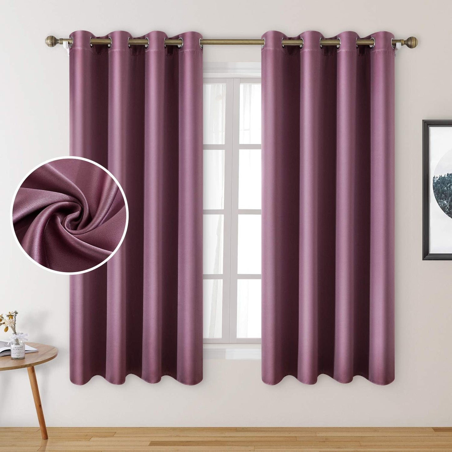 Set of 2 Faux Silk Blackout Drapes Curtains Lavender