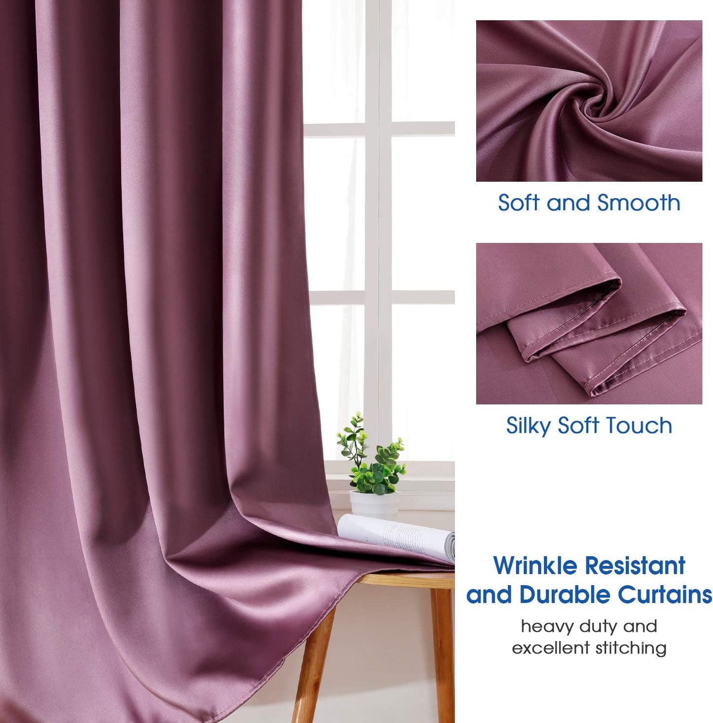 Set of 2 Faux Silk Blackout Drapes Curtains Lavender