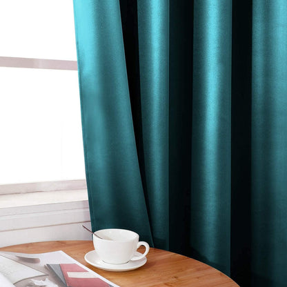 Set of 2 Faux Silk Blackout Drapes Curtains Teal