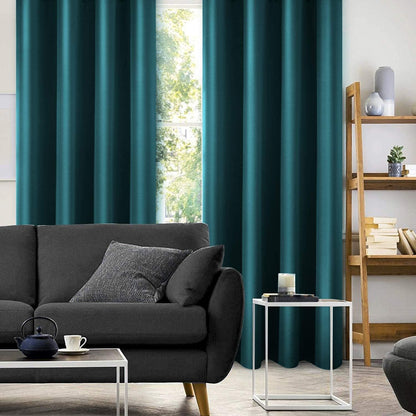 Set of 2 Faux Silk Blackout Drapes Curtains Teal