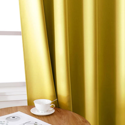 Set of 2 Faux Silk Blackout Drapes Curtains Mustard Yellow