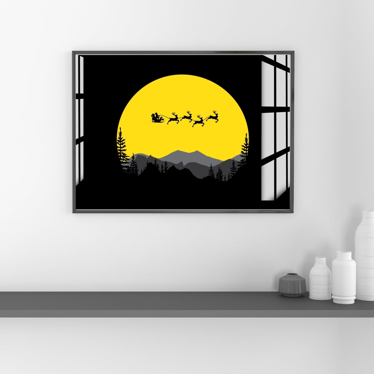 Midnight Sleigh Journey Metal Print With or Without Frame Wall Art