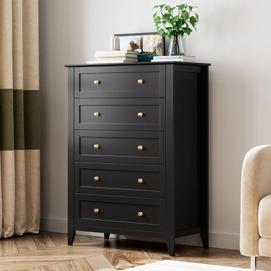 Modern Black Wooden Tall Dresser