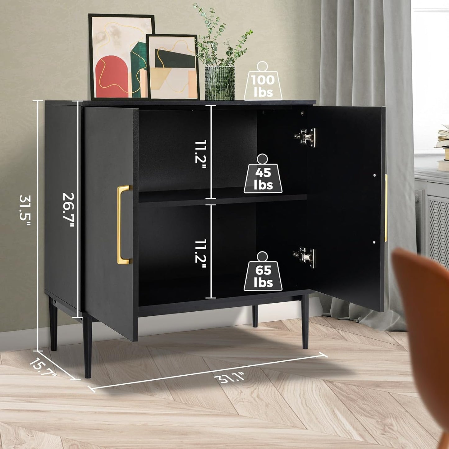 Modern Black Accent Storage Cabinet