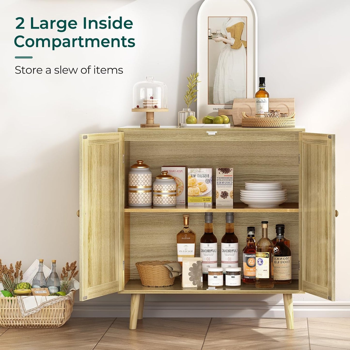 Modern Natural Birchwood Accent Storage Cabinet