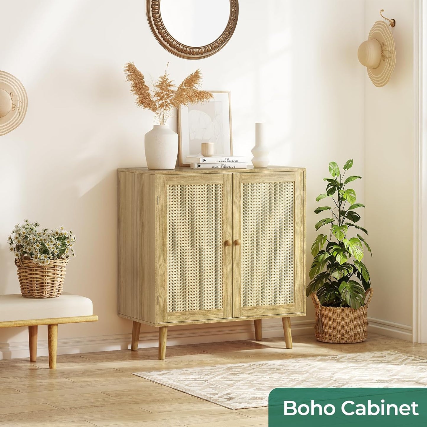 Modern Natural Birchwood Accent Storage Cabinet