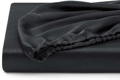 Silk Satin Fitted Sheet With Pillow Covers Black