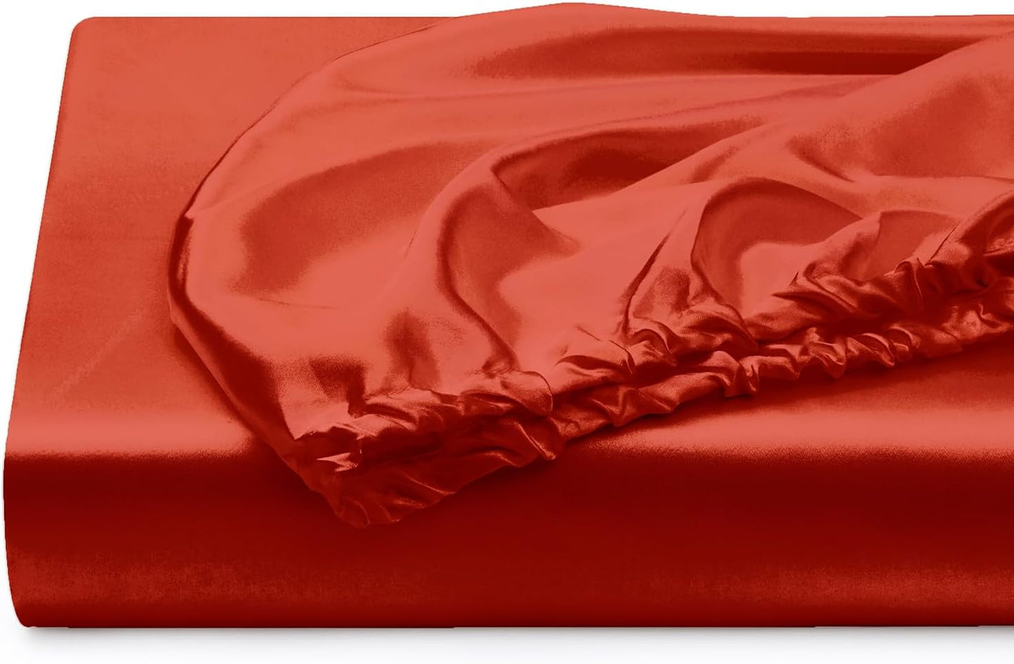 Silk Satin Fitted Sheet With Pillow Covers Burnt Orange